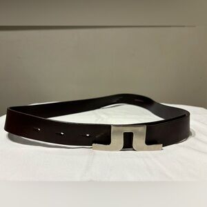 J. Lindeberg Men's Nespresso Brown Leather Belt with Silver Buckle